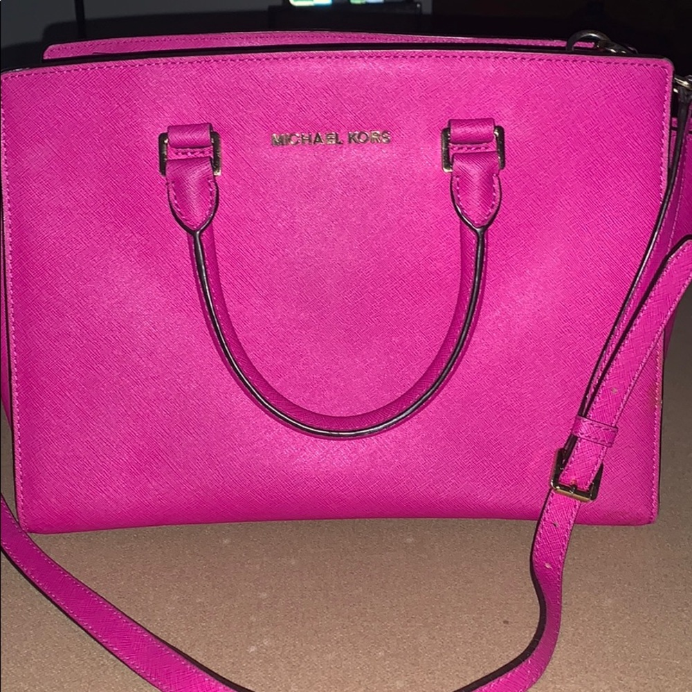 Michael Kors Medium Pink Leather Belted Satchel